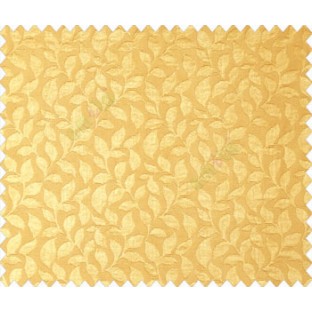 Mustard yellow Self design small embossed continuous leaf on stripe textured base fabric main curtain
